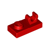 Red Plate, Modified 1 x 2 with Open O Clip on Top
