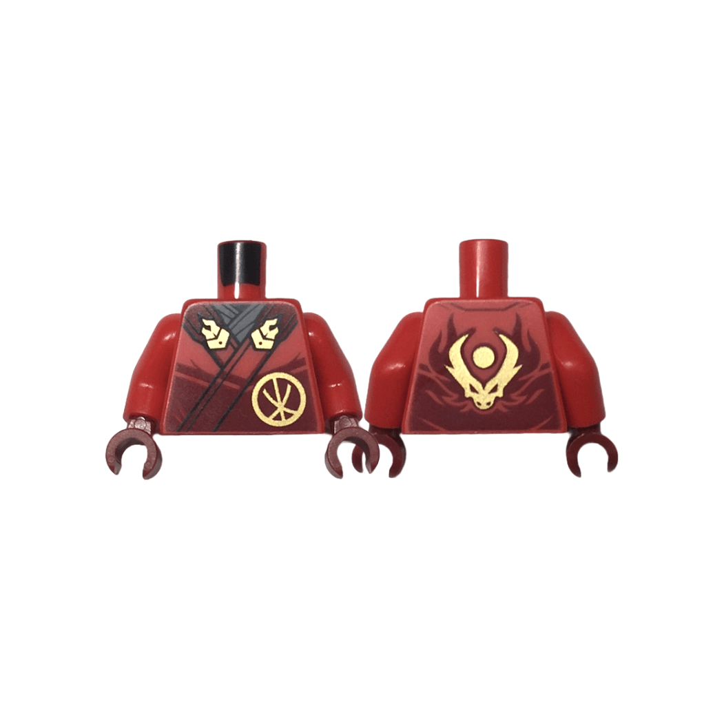 Red Torso Robe Dark Red Straps, Gold Buckles, Ninjago Logogram Letter K and Dragon Head and Orb on Back Pattern / Red Arms / Dark Red Hands