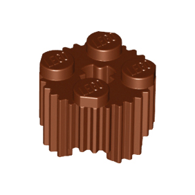 Reddish Brown Brick, Round 2 x 2 with Axle Hole and Grille / Fluted Profile