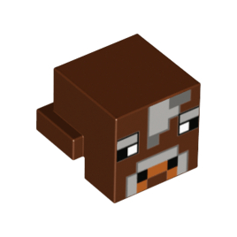 Reddish Brown Creature Head Pixelated with Light Bluish Gray and Dark Bluish Gray Face Pattern Minecraft Cow