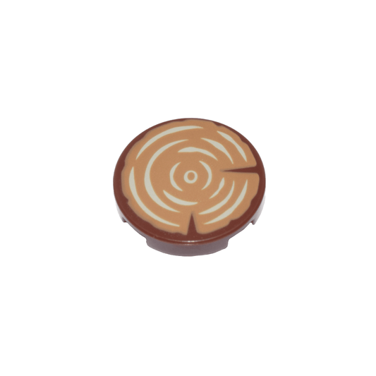 Reddish Brown Tile, Round 2 x 2 with Bottom Stud Holder with Medium Nougat Tree Stump with Tan Wood Grain Pattern