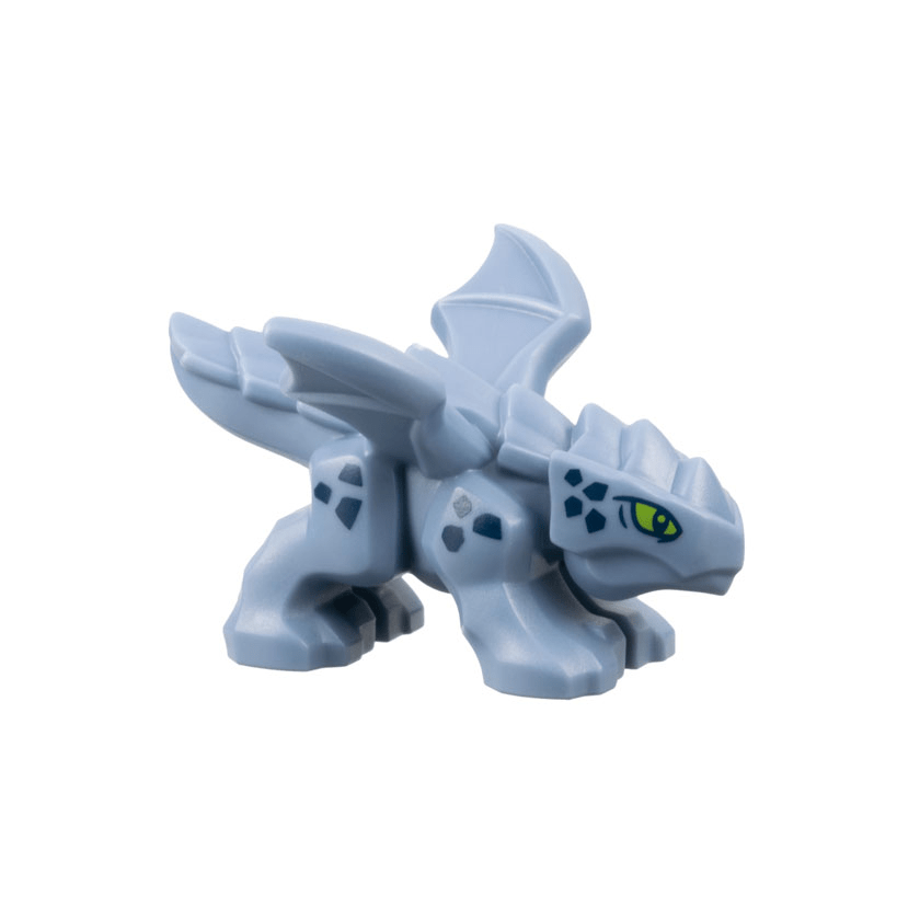 Sand Blue Dragon, Baby with 4 Feet and Open Wings with Lime Eyes and Dark Blue Scales Pattern Riyu