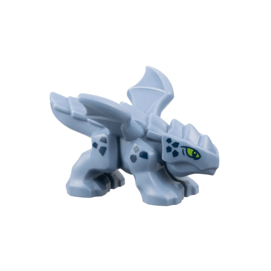 Sand Blue Dragon, Baby with 4 Feet and Open Wings with Lime Eyes and Dark Blue Scales Pattern Riyu