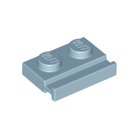 Sand Blue Plate, Modified 1 x 2 with Door Rail