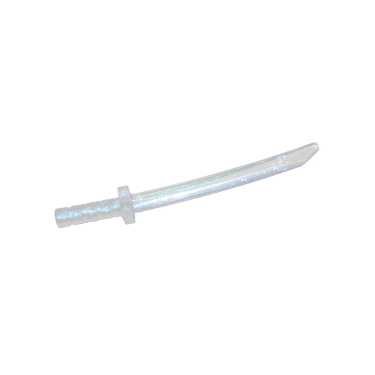 Satin Trans-Clear Minifigure, Weapon Sword, Shamshir / Katana Square Guard with Capped Pommel and Holes in Crossguard and Blade
