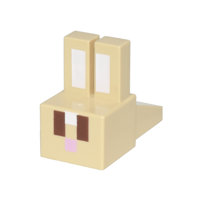 Tan Creature Head Pixelated with Long Ears with White Auricles, Reddish Brown Eyes, and Bright Pink Nose Pattern Minecraft Rabbit