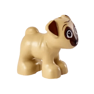 Tan Dog, Friends Style, Pug, Standing with Reddish Brown Muzzle, Ears and Eyes Looking Forward and Bright Pink Tongue Pattern Dango