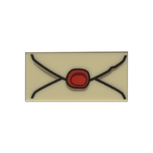 Tan Tile 1 x 2 with Envelope with Red Wax Seal and Dark Tan Highlights Pattern