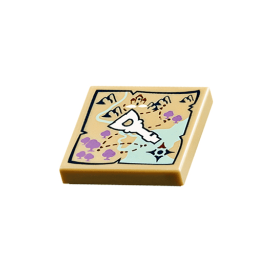 Tan Tile 2 x 2 with Map and Elven Key Pattern
