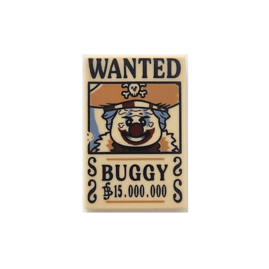 Tan Tile 2 x 3 with Wanted Poster with Black 'WANTED' 'BUGGY' Berry '15.000.000' Pattern