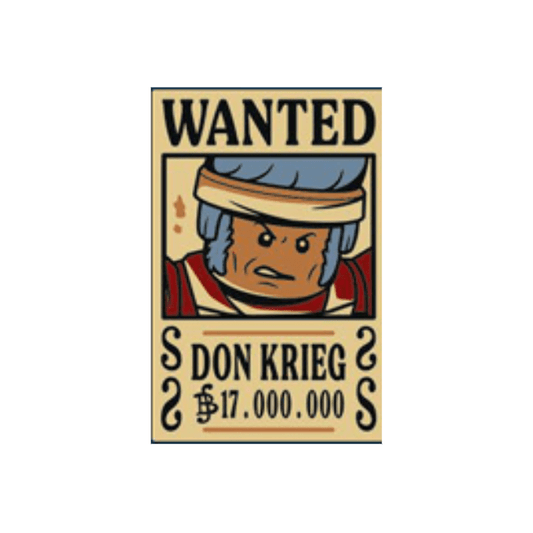 Tan Tile 2 x 3 with Wanted Poster with Black 'WANTED' 'DON KRIEG' Berry '17.000.000' Pattern