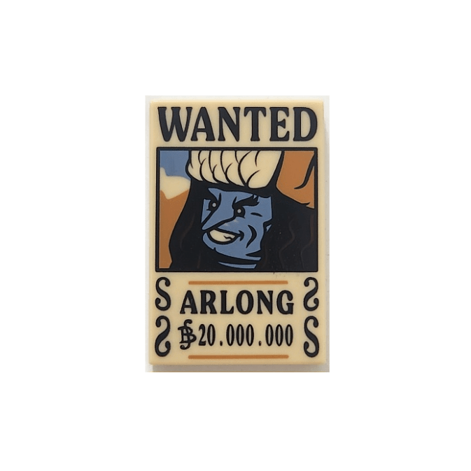 Tan Tile 2 x 3 with Wanted Poster with Black 'WANTED' 'ARLONG' Berry '20.000.000' Pattern