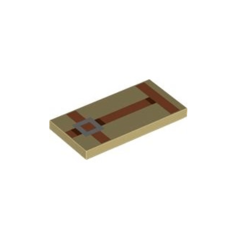 Tan Tile 2 x 4 with Pixelated Dark Orange Straps and Silver Buckle Pattern Minecraft Camel Harness