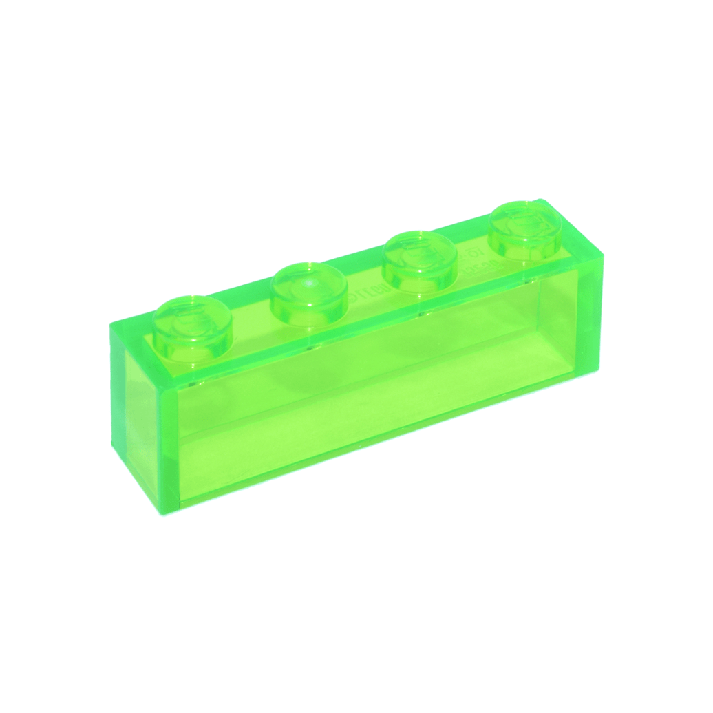 Trans-Bright Green Brick 1 x 4 without Bottom Tubes