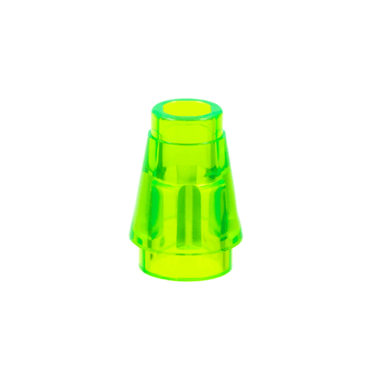 Trans-Bright Green Cone 1 x 1 with Top Groove