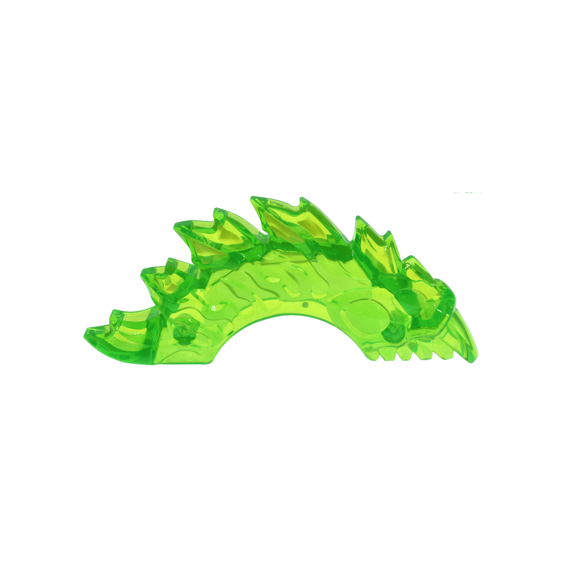 Trans-Bright Green Power Burst, Curved with Monster Head and Jagged Spines