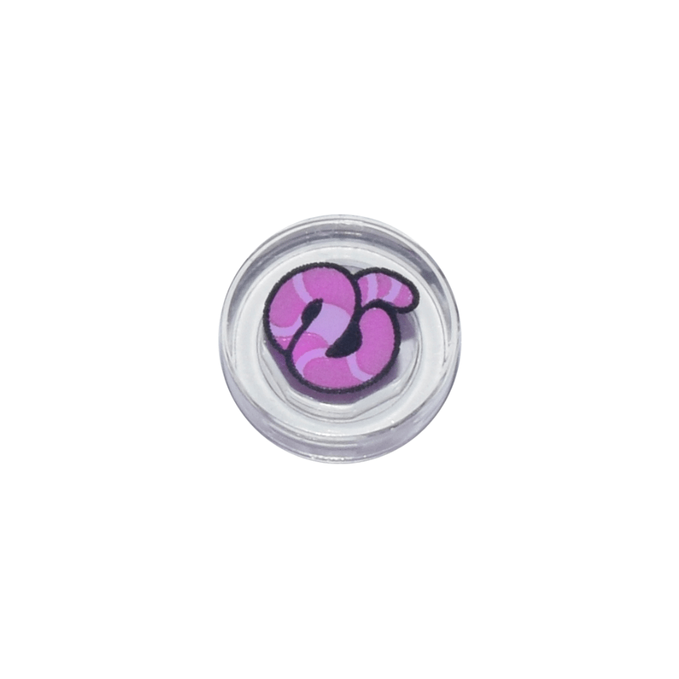 Trans-Clear Tile, Round 1 x 1 with Bright Pink and Dark Pink Worm, Black Outline Pattern
