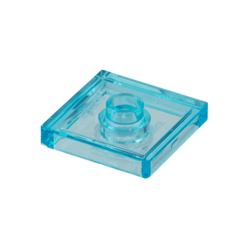 Trans-Light Blue Plate, Modified 2 x 2 with Groove and 1 Stud in Center Jumper