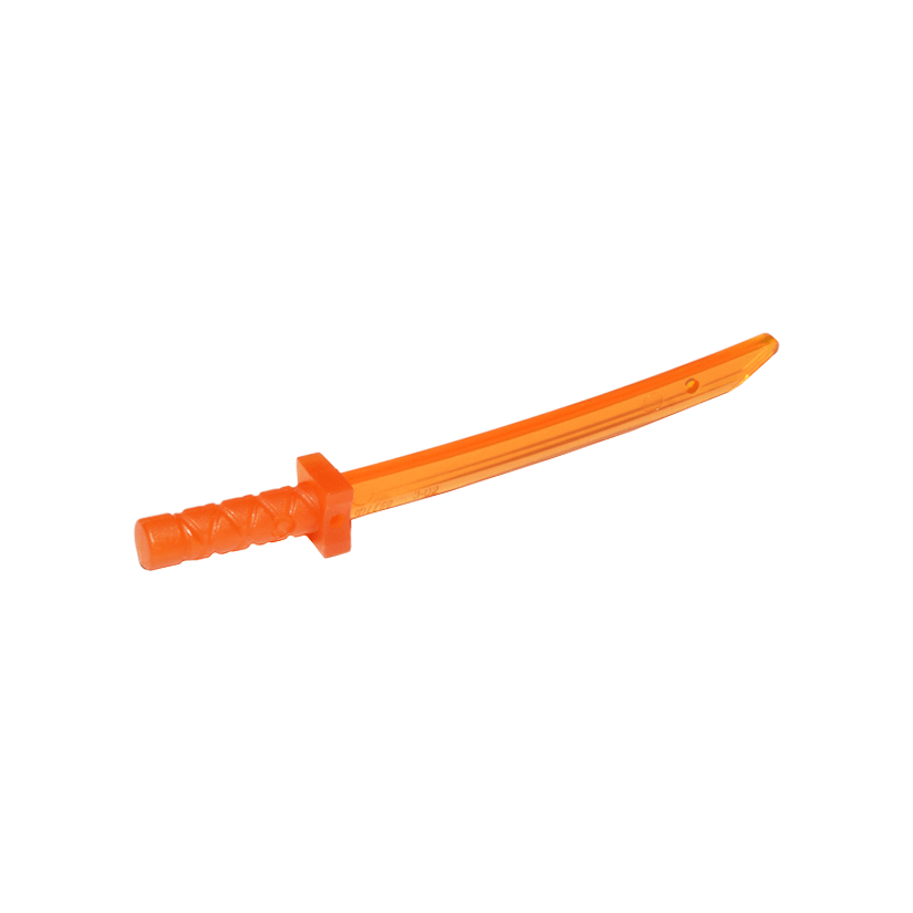 Trans-Orange Minifigure, Weapon Sword, Shamshir / Katana Square Guard with Capped Pommel and Holes in Crossguard and Blade