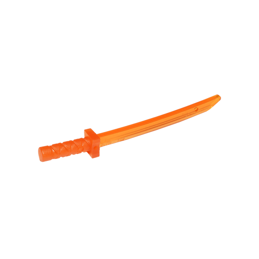 Trans-Orange Minifigure, Weapon Sword, Shamshir / Katana Square Guard with Capped Pommel and Holes in Crossguard and Blade