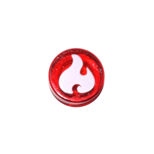 Trans-Red Tile, Round 1 x 1 with Elves Fire Power Symbol, White Flame Pattern