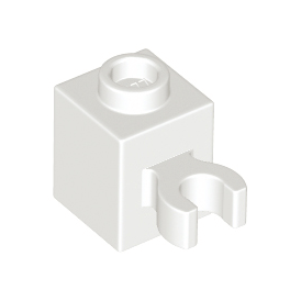 White Brick, Modified 1 x 1 with Open O Clip Vertical Grip - Hollow Stud