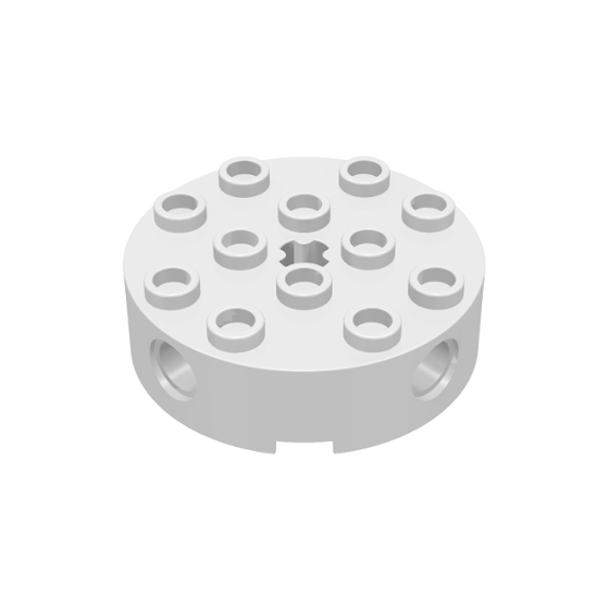 White Brick, Round 4 x 4 with 4 Side Pin Holes and Center Axle Hole