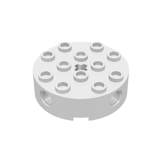 White Brick, Round 4 x 4 with 4 Side Pin Holes and Center Axle Hole