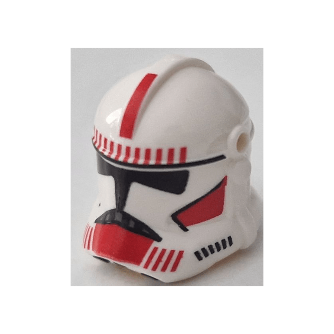 White Minifigure, Headgear Helmet SW Clone Trooper Phase 2 with Holes with Black Visor and Red Markings Pattern