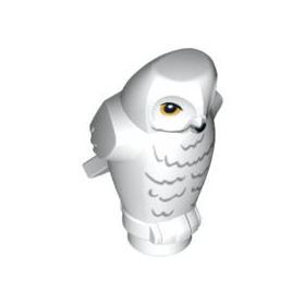 White Owl, Angular Features with Black Beak, Bright Light Orange Eyes, and Dark Bluish Gray Rippled Chest Feathers Pattern HP Hedwig