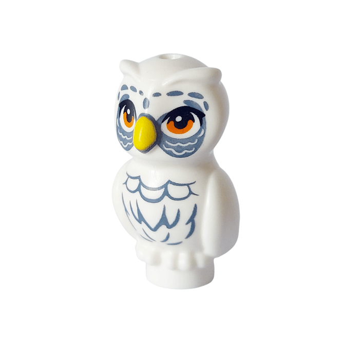 White Owl, Friends Style with Yellow Beak, Orange Eyes, Sand Blue Feathers and Around Eyes Pattern