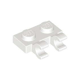 White Plate, Modified 1 x 2 with 2 Open O Clips Horizontal Grip
