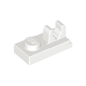White Plate, Modified 1 x 2 with Clip with Center Cut on Top