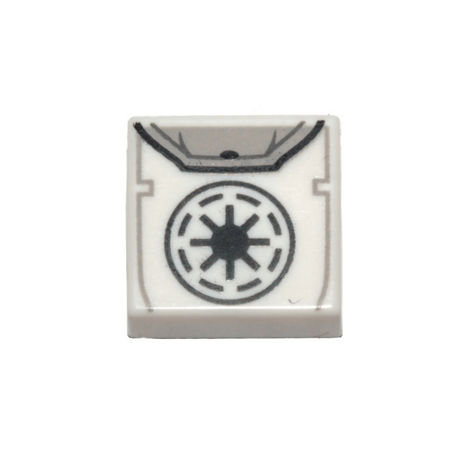 White Tile 1 x 1 with Black SW Galactic Republic Logo Backpack Pattern