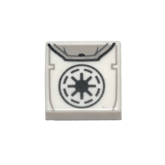 White Tile 1 x 1 with Black SW Galactic Republic Logo Backpack Pattern