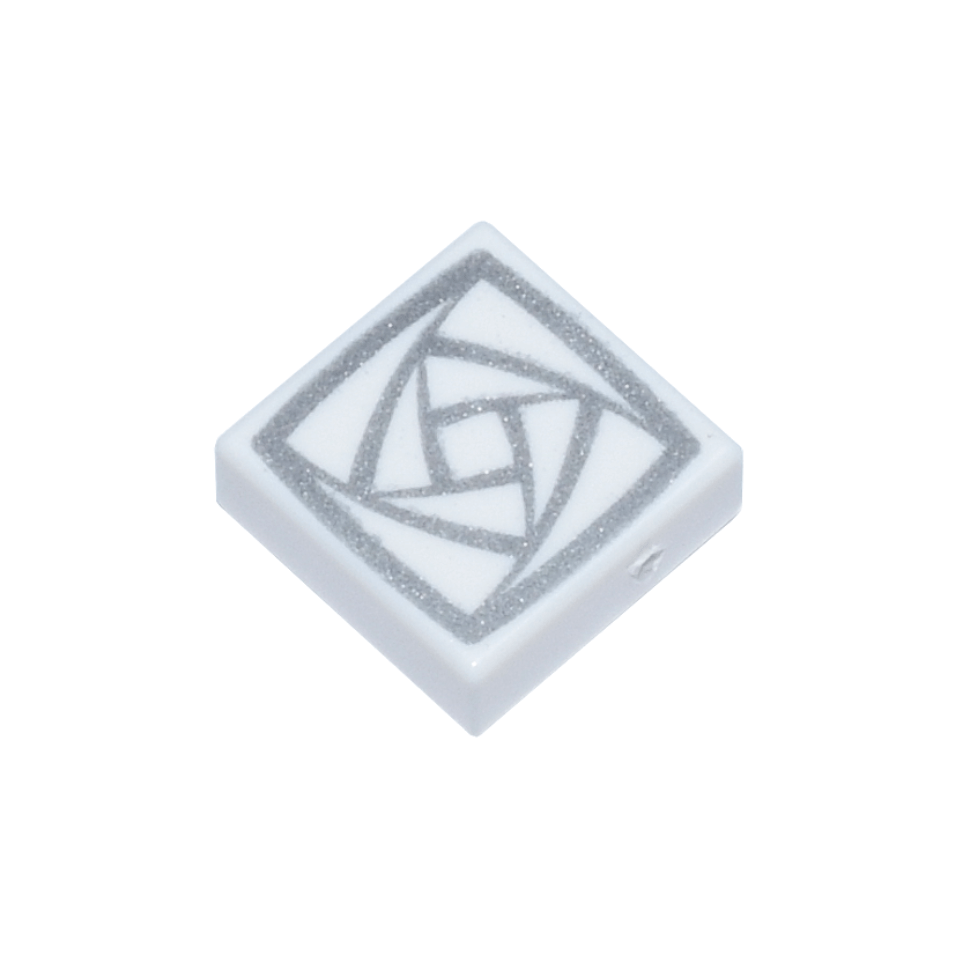 White Tile 1 x 1 with Silver Rotating Squares Pattern