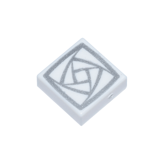 White Tile 1 x 1 with Silver Rotating Squares Pattern