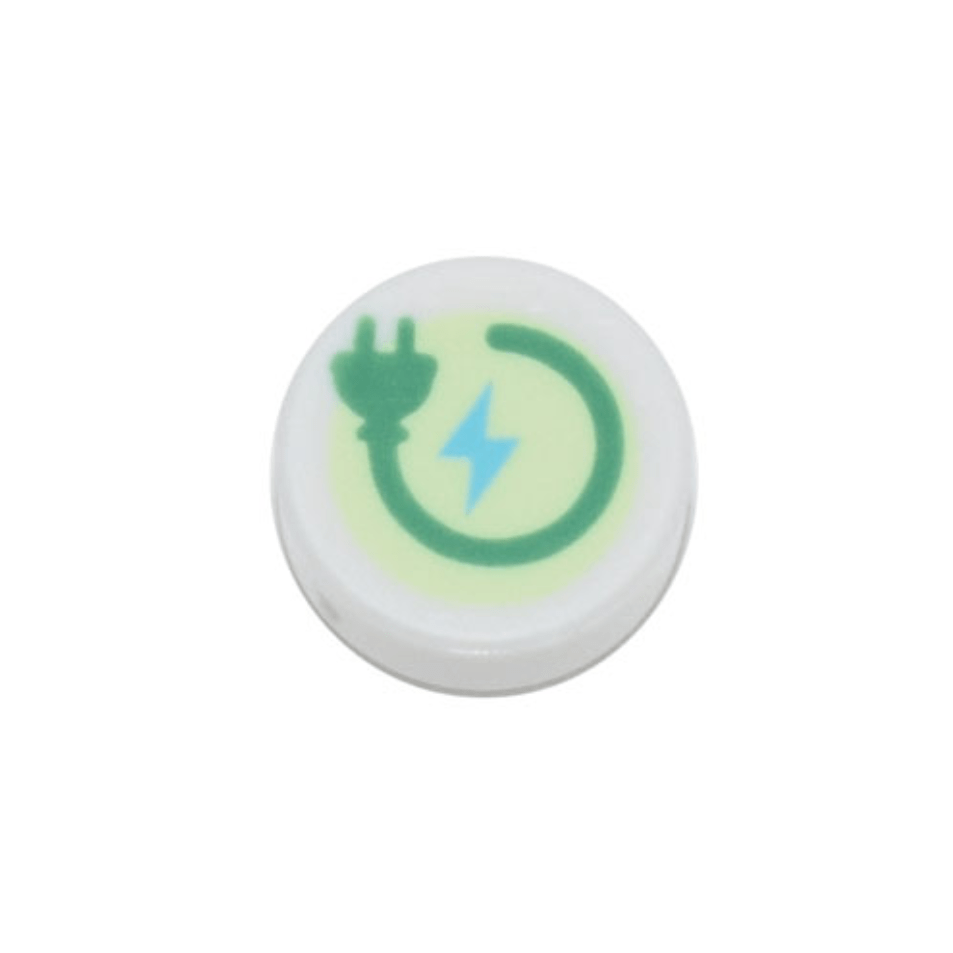 White Tile, Round 1 x 1 with Green Electric Power Plug and Medium Azure Lightning Bolt on Yellowish Green Background Pattern