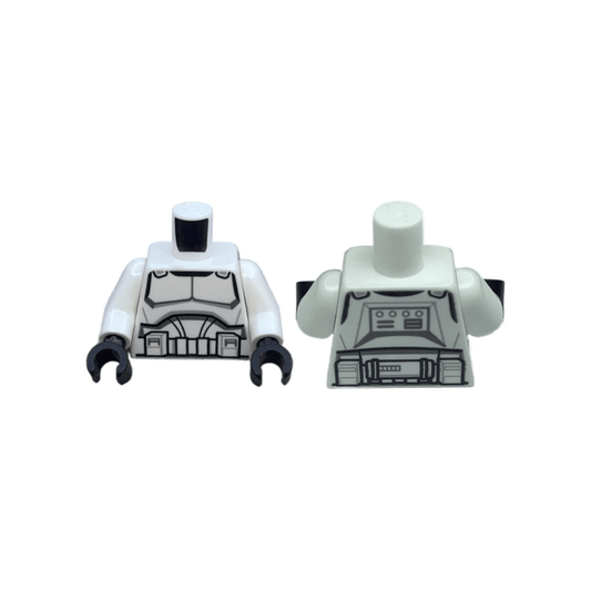 White Torso SW Armor Clone Trooper with Black Belt and Dark Bluish Gray and Light Bluish Gray Markings Pattern / White Arms / Black Hands