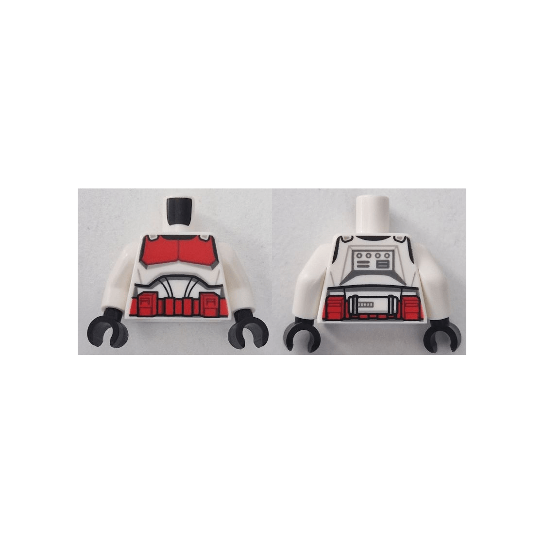 White Torso SW Armor Clone Trooper with Red Breastplate and Belt with Boxes, Black Markings Pattern Clone Wars / White Arms / Black Hands