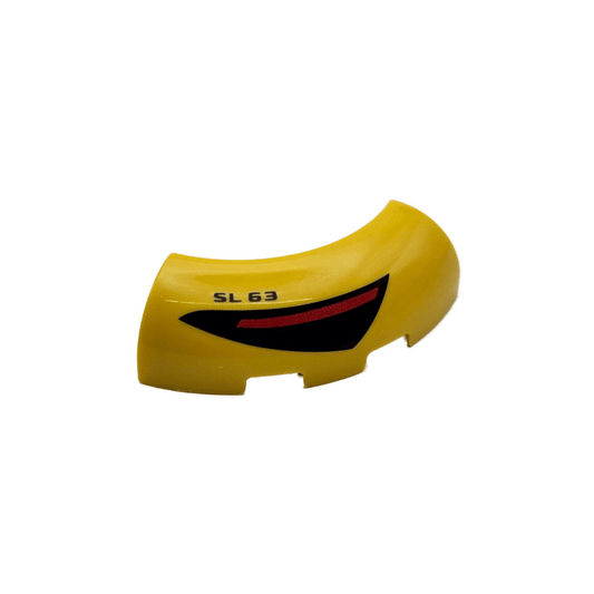 Yellow Brick, Round Corner 3 x 3 without Studs with Black and Red Taillight and 'SL 63' Pattern