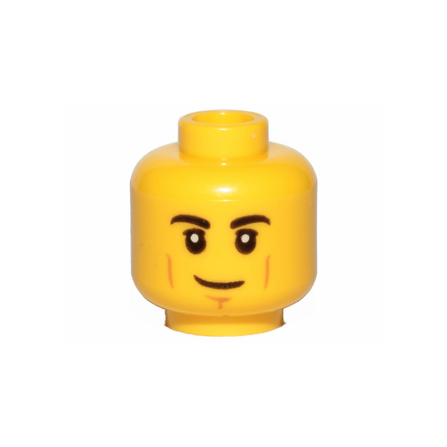 Yellow Minifigure, Head Black Eyebrows, Upper Eyelids, Nougat Cheek Lines and Chin Dimple, Lopsided Grin Pattern