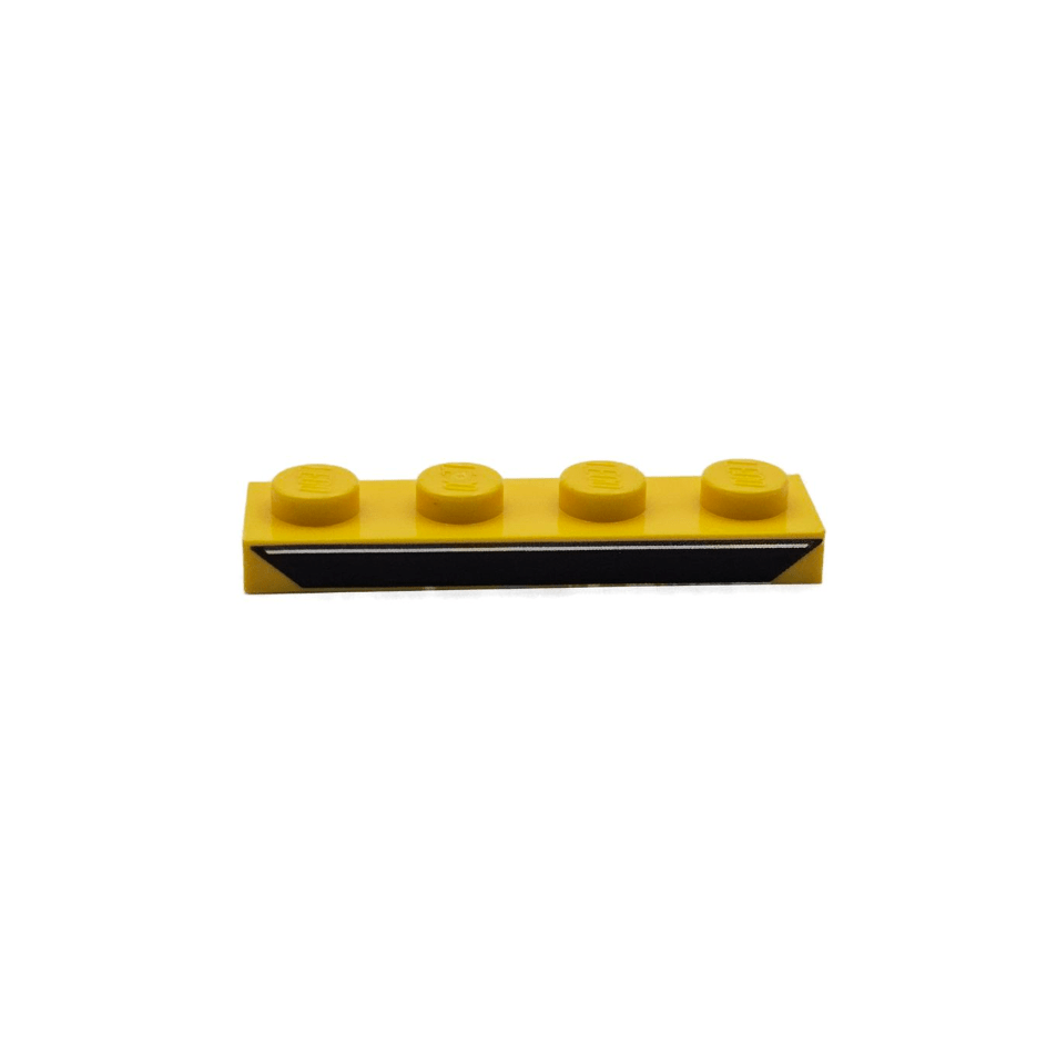 Yellow Plate 1 x 4 with Black Trapezoid with Silver Line Pattern
