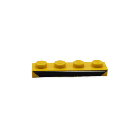 Yellow Plate 1 x 4 with Black Trapezoid with Silver Line Pattern