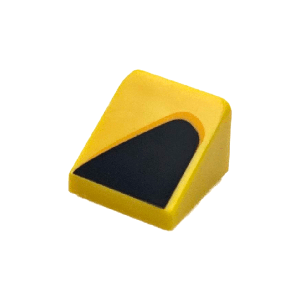 Yellow Slope 30 1 x 1 x 2/3 with Black and Bright Light Orange Curved Triangle / Vent Pattern Model Left Side