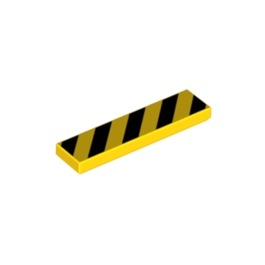 Yellow Tile 1 x 4 with 5 Black Danger Stripes No Black Corners Pattern