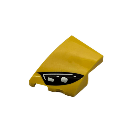 Yellow Wedge 3 x 2 Left No Studs with Black Mercedes-AMG Car Headlight, White Stripes and 2 Silver Bulbs Pattern