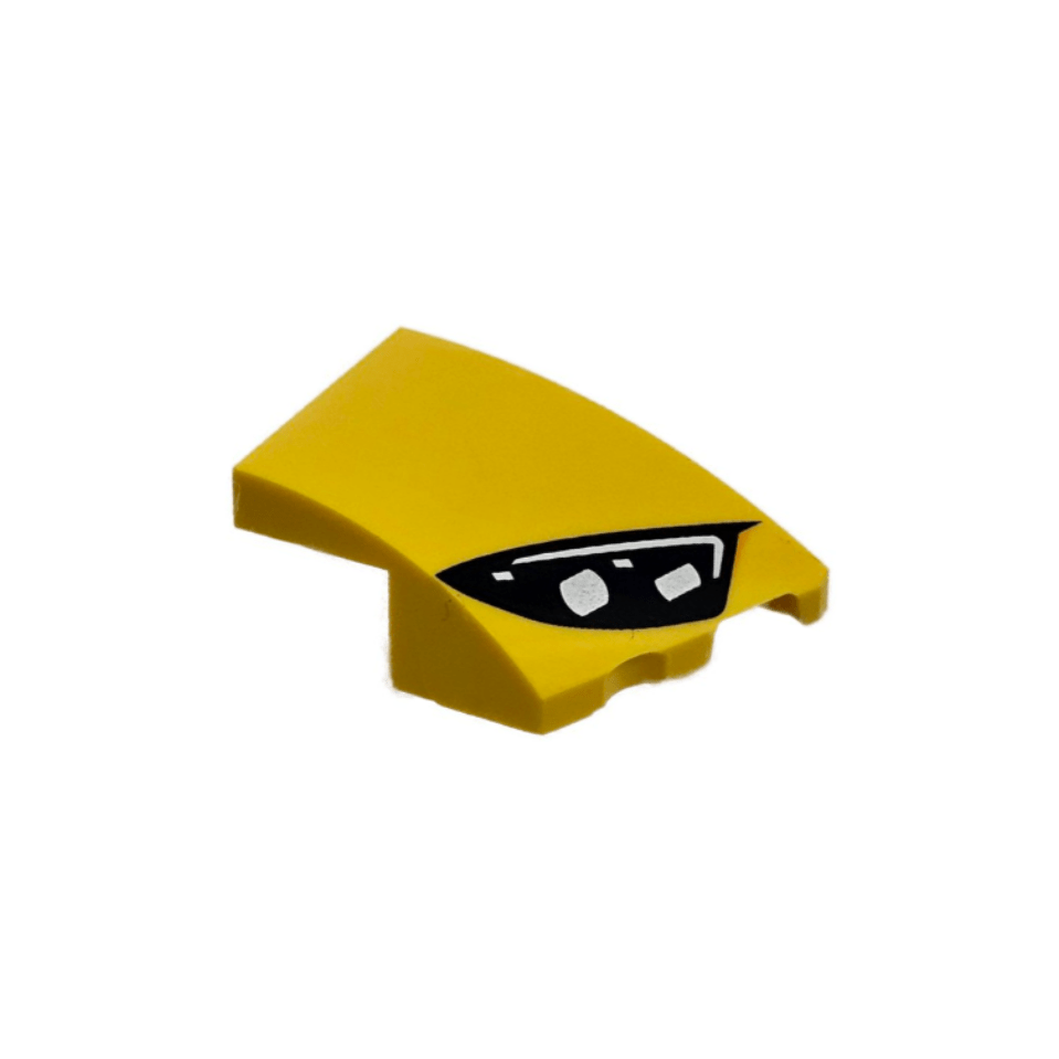 Yellow Wedge 3 x 2 Right No Studs with Black Mercedes-AMG Car Headlight, White Stripes and 2 Silver Bulbs Pattern