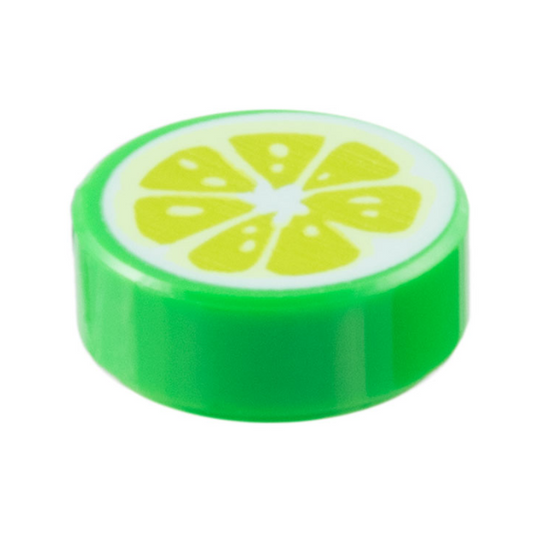 Bright Green Tile, Round 1 x 1 with Lime Fruit Slice Pattern