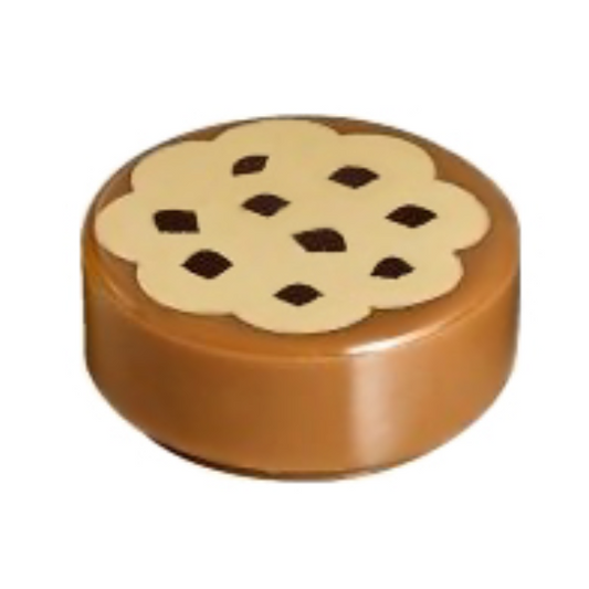 Medium Nougat Tile, Round 1 x 1 with Cookie with Tan Frosting and Reddish Brown Chocolate Sprinkles Pattern